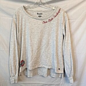 Ohio State Buckeyes Womens Med Champion Pullover Shirt Gray Long Sleeve Soft Top
